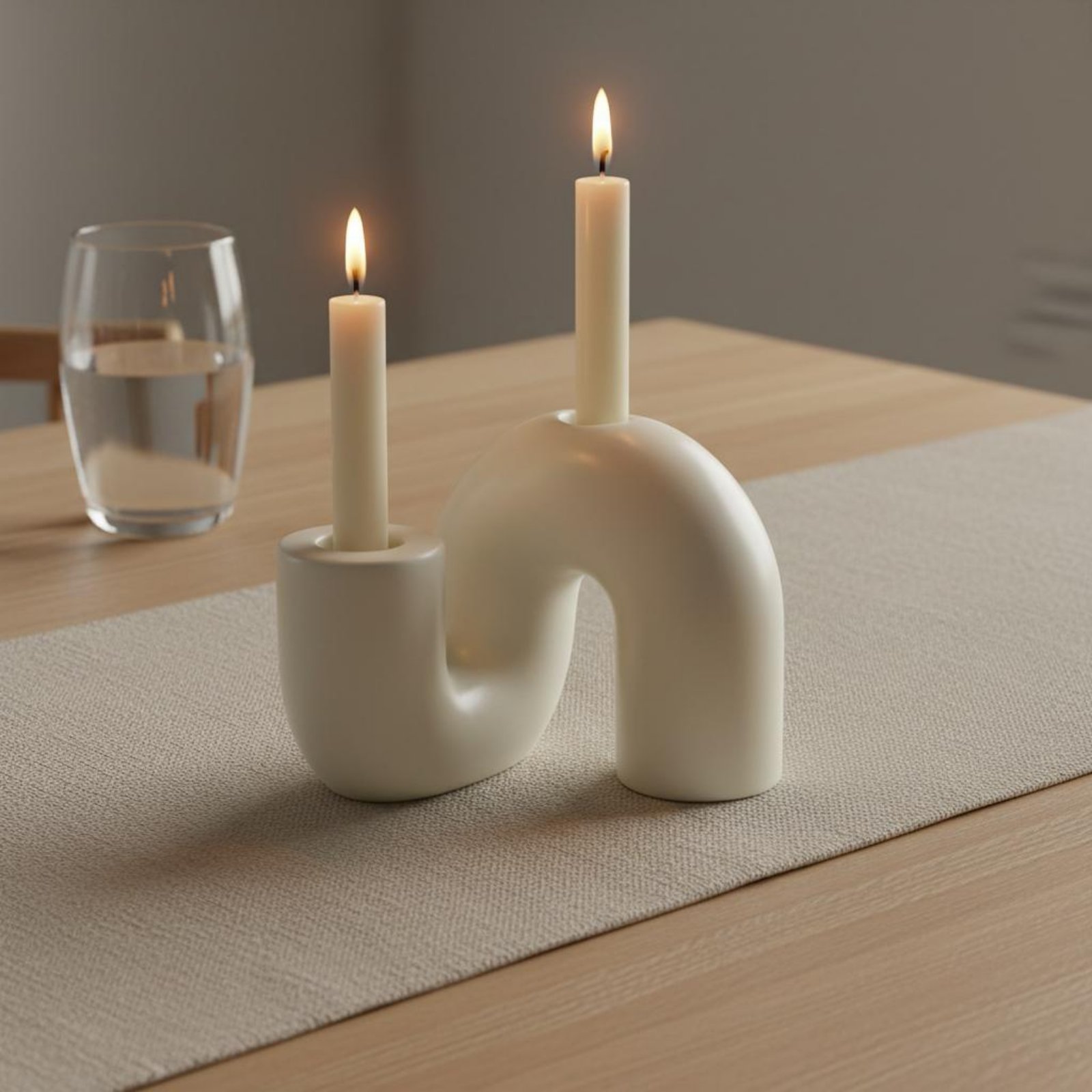 Candle Holder Decor - حامل شموع سيراميك مموج بتصميم بسيط،