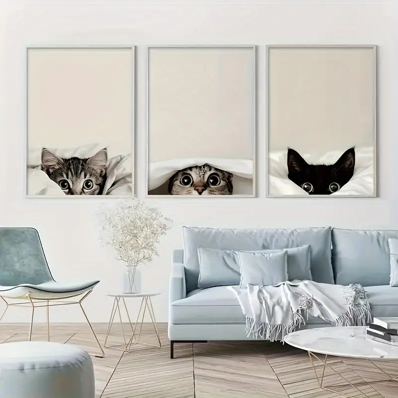 مجموعة من 3 لوحات قماشية لقطط  - مراجعة Abstract Canvas Set وسعره